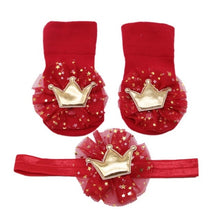 Load image into Gallery viewer, Infat Lovely Baby Cute Lace Cotton Socks with Crown Hairband Photography Props Set 0-24M Newborn Party Gifts 2pcs