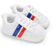 Load image into Gallery viewer, Baby Shoes Boy Girl Solid PU Striped Sneaker Comfort White Shoes New Style Newborn Infant First Walkers Casual Crib Moccasins