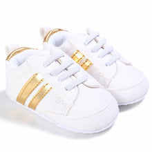 Load image into Gallery viewer, Baby Shoes Boy Girl Solid PU Striped Sneaker Comfort White Shoes New Style Newborn Infant First Walkers Casual Crib Moccasins