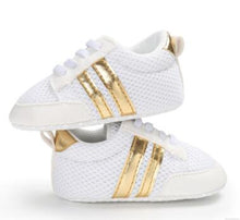 Load image into Gallery viewer, Baby Shoes Boy Girl Solid PU Striped Sneaker Comfort White Shoes New Style Newborn Infant First Walkers Casual Crib Moccasins