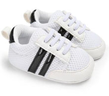 Load image into Gallery viewer, Baby Shoes Boy Girl Solid PU Striped Sneaker Comfort White Shoes New Style Newborn Infant First Walkers Casual Crib Moccasins