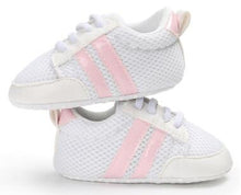 Load image into Gallery viewer, Baby Shoes Boy Girl Solid PU Striped Sneaker Comfort White Shoes New Style Newborn Infant First Walkers Casual Crib Moccasins